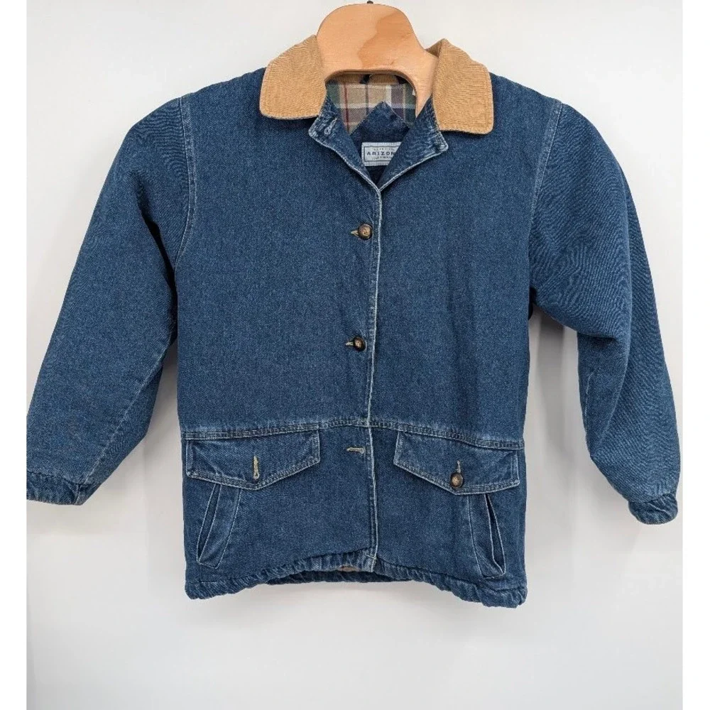 Arizona Jean Co. Vintage Flannel Lined Jean Jacket Corduroy Collar Youth 14/16
